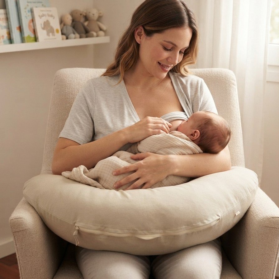 Almohadon de amamantar y Prenatal- Tusor Gris claro