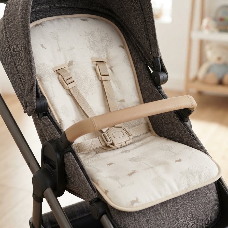 Colchoncito Coche o Butaca- Conejitos avellana- Reversible