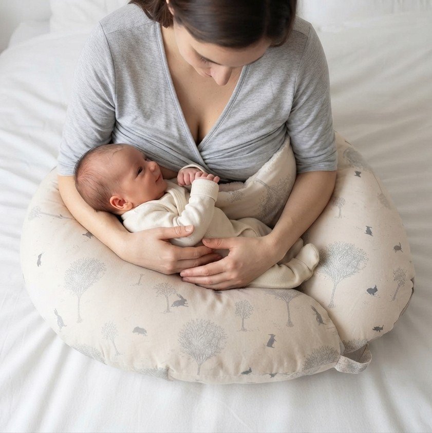Alternative view of Almohadón de Amamantar y prenatal- Conejitos gris