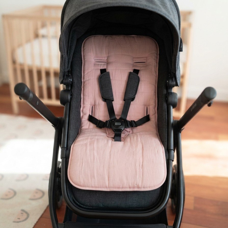 Colchoncito Coche o Butaca- Conejitos Gris- Reversible- Tusor rosa