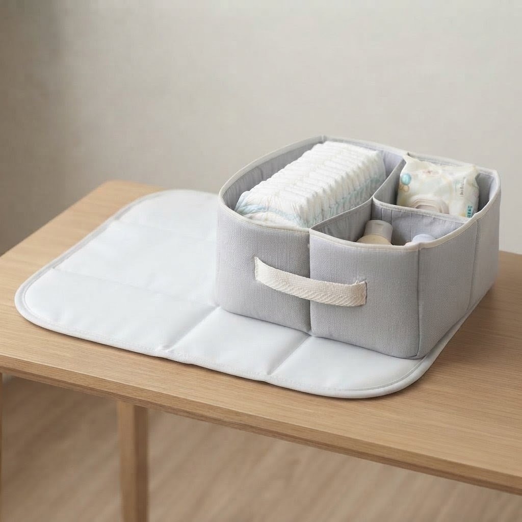 Organizador de pañales Doble -Tusor Gris Claro